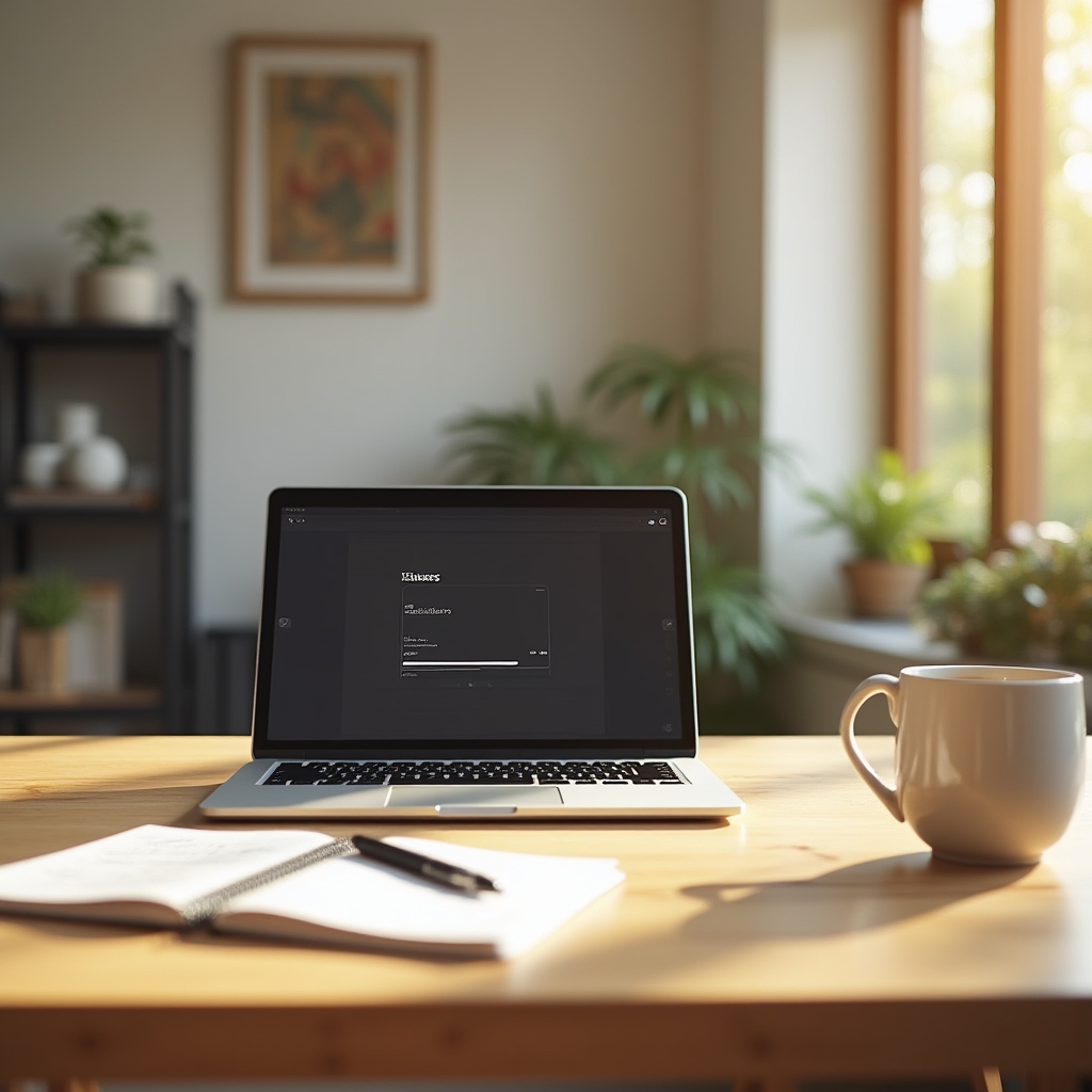 Nagranie webinaru odtwarzane na laptopie w domowym biurze